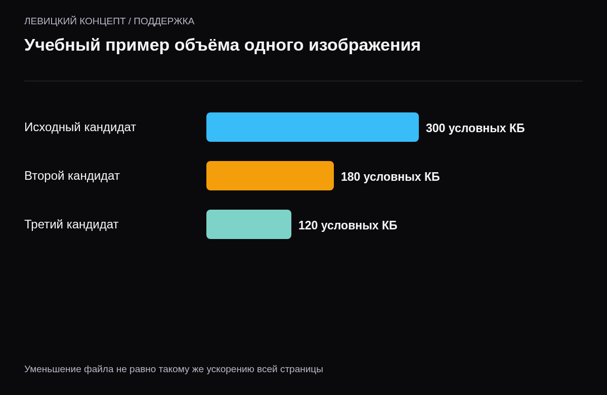 Условные кандидаты занимают 300, 180 и 120 килобайт при сопоставимых размерах